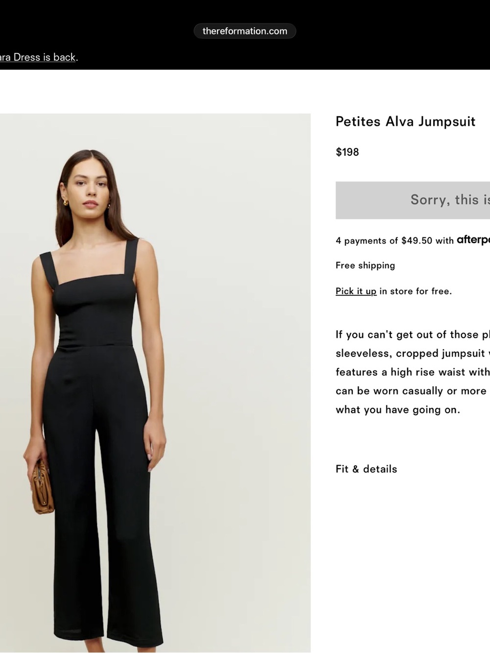 Reformation Black Wide-Strap Jumpsuit